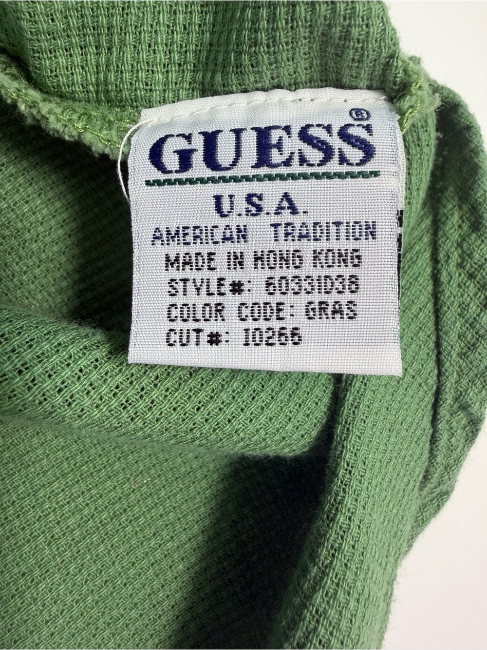 Vintage 90's Guess Jeans USA Men's XXL Green Waffle Camp Shirt Made In Hong Kong - Picture 5 of 10